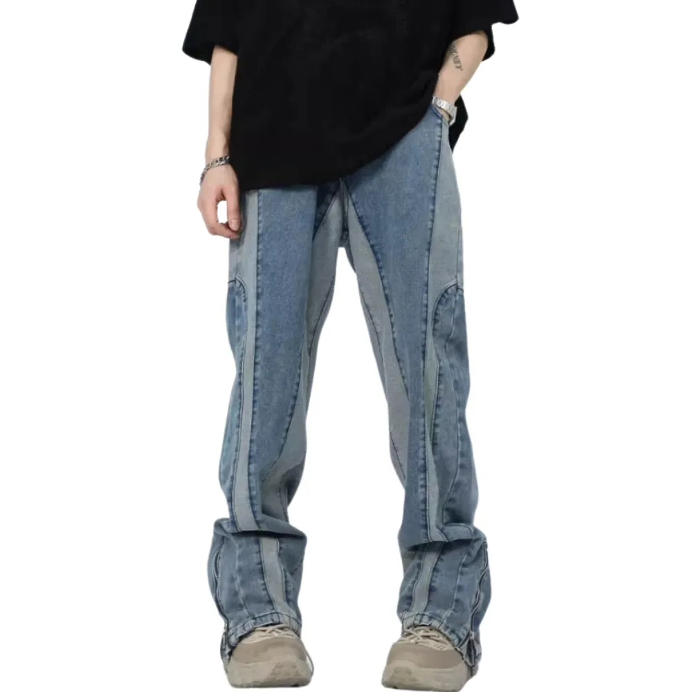Retro Patchwork Design Jeans