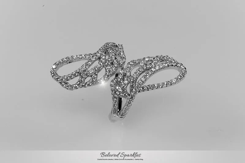 Rinada Micro Pave Angel  Wings 4 Carat Fashion Ring | 1.5ct | Cubic Zirconia | Silver