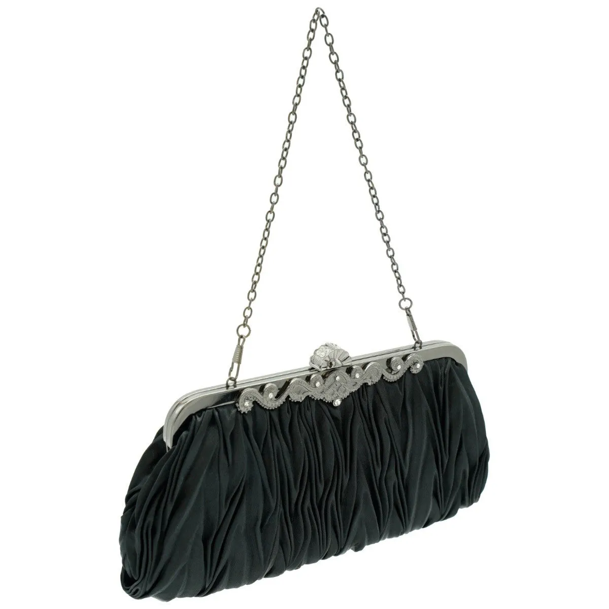 Ro Rox Lottie Satin Pleated Antique Clasp Clutch Evening Bag