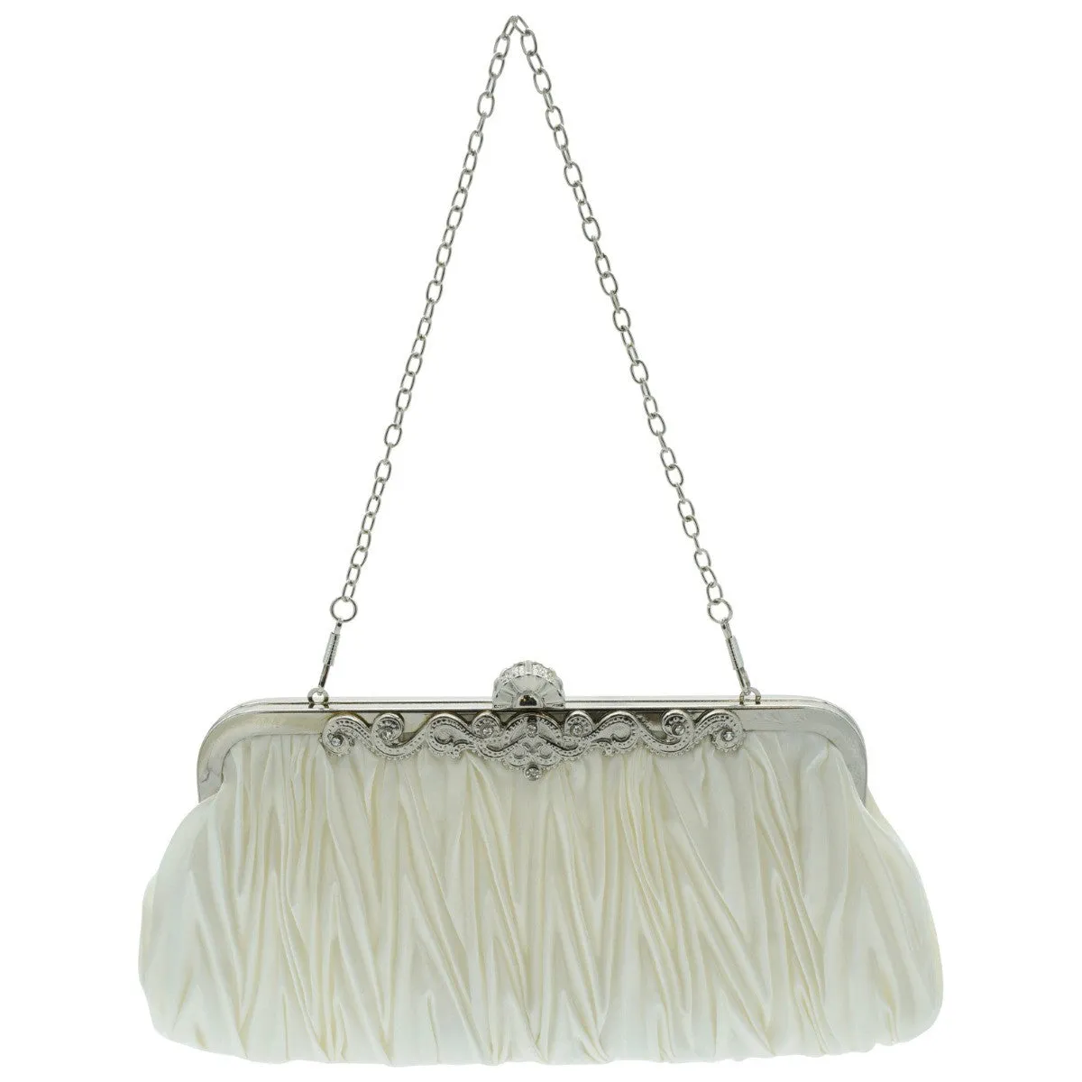 Ro Rox Lottie Satin Pleated Antique Clasp Clutch Evening Bag