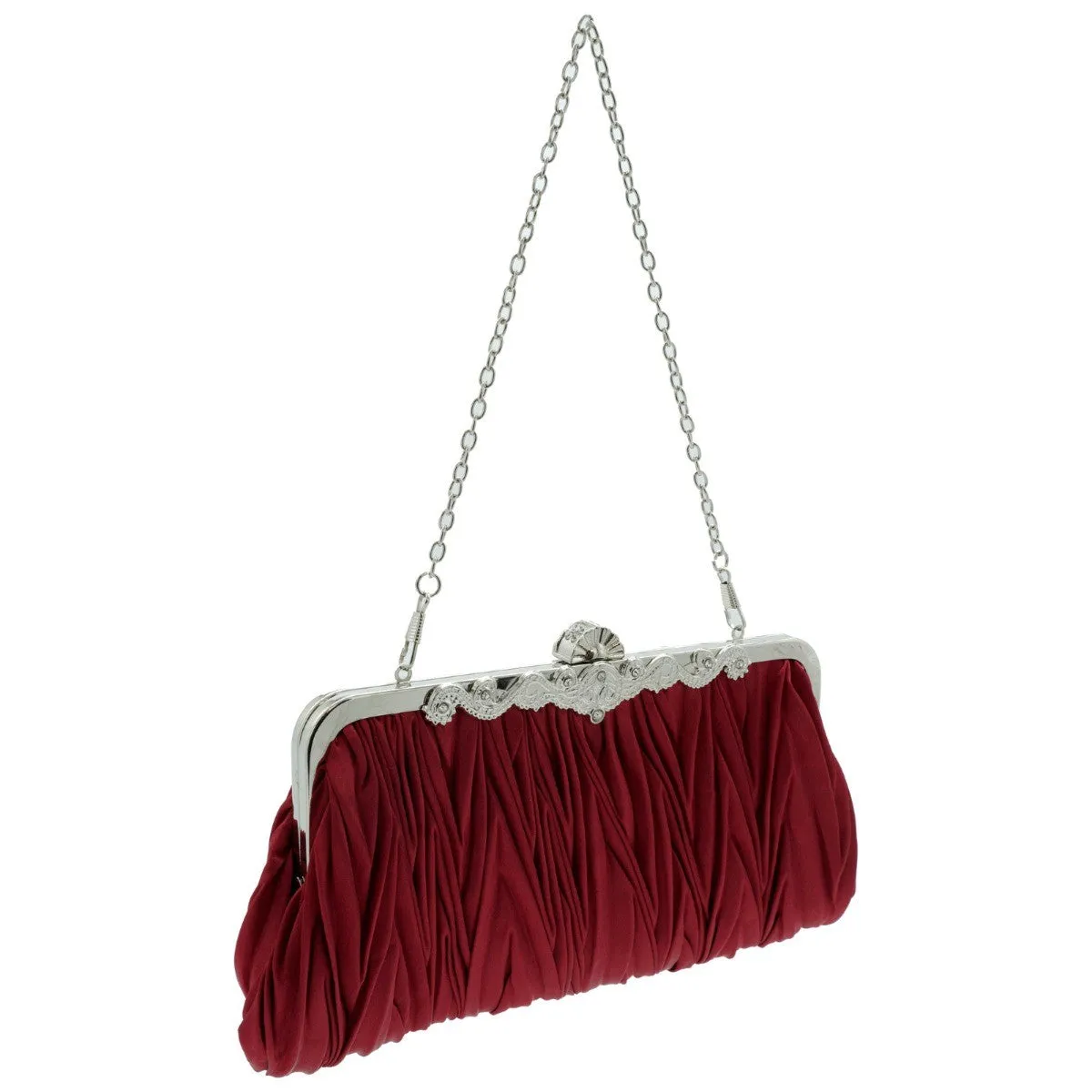 Ro Rox Lottie Satin Pleated Antique Clasp Clutch Evening Bag