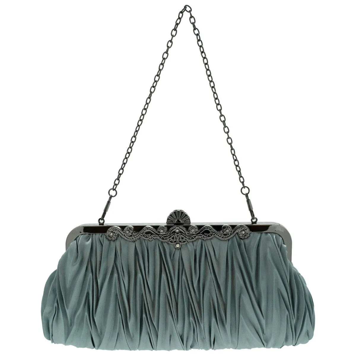 Ro Rox Lottie Satin Pleated Antique Clasp Clutch Evening Bag