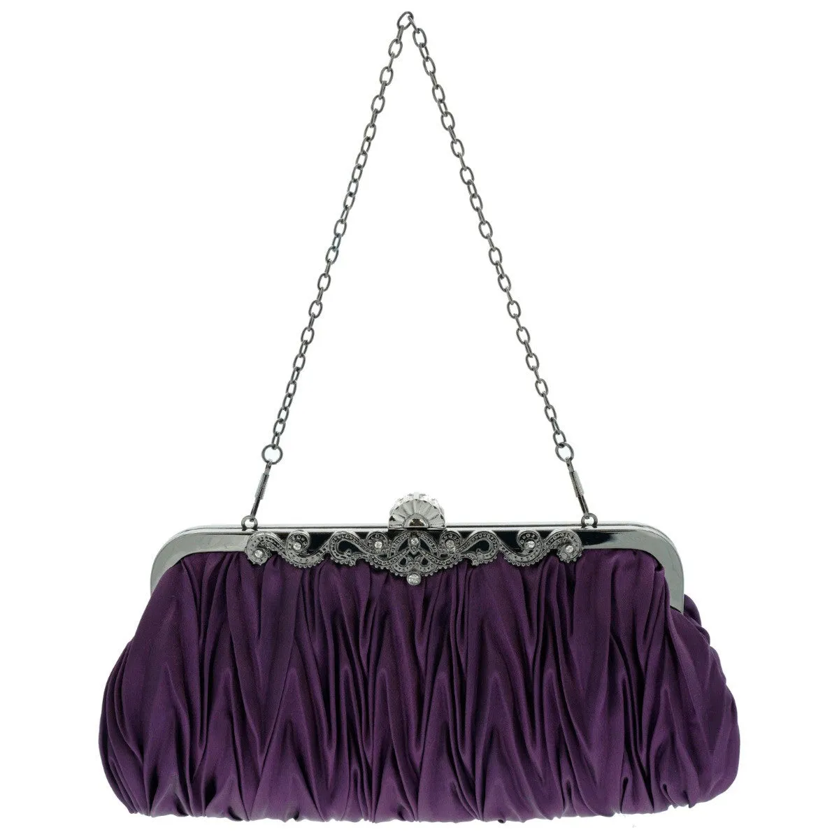 Ro Rox Lottie Satin Pleated Antique Clasp Clutch Evening Bag