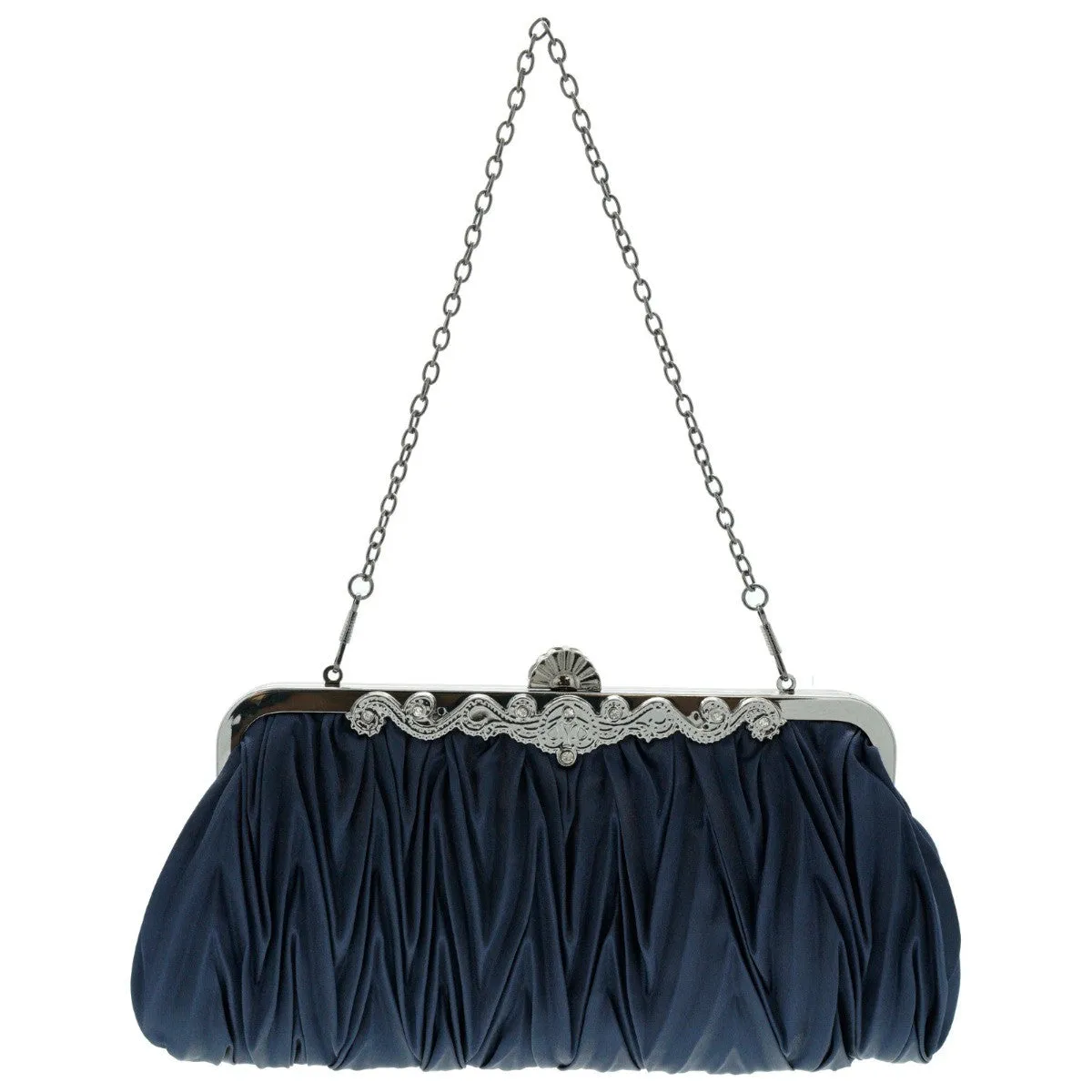 Ro Rox Lottie Satin Pleated Antique Clasp Clutch Evening Bag
