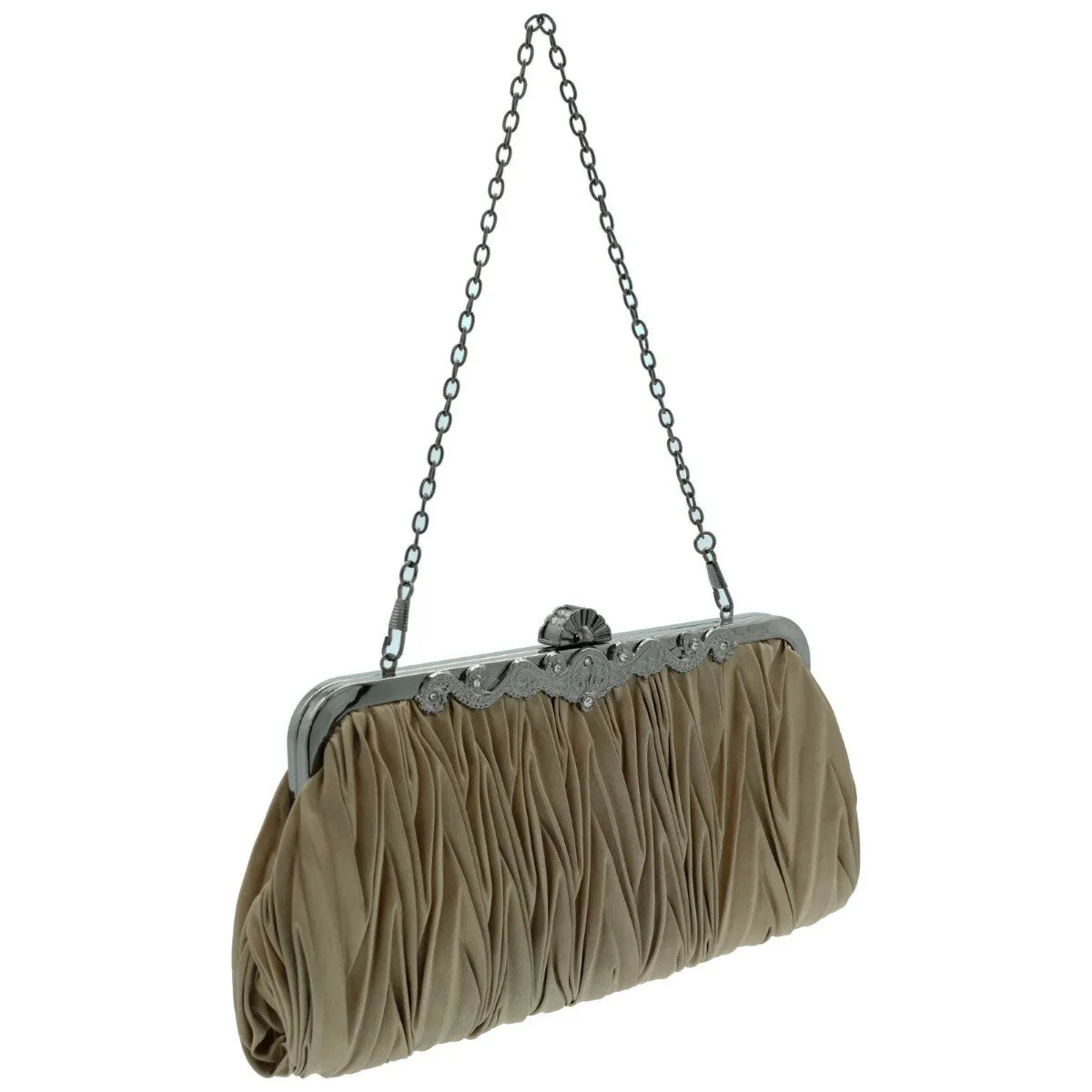 Ro Rox Lottie Satin Pleated Antique Clasp Clutch Evening Bag