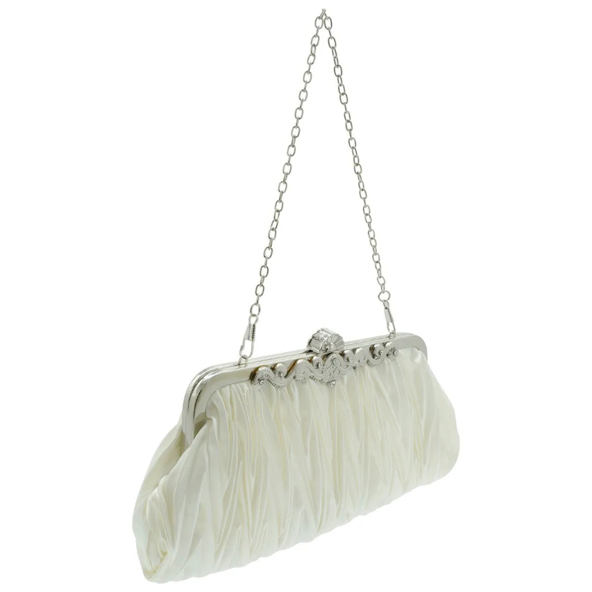Ro Rox Lottie Satin Pleated Antique Clasp Clutch Evening Bag