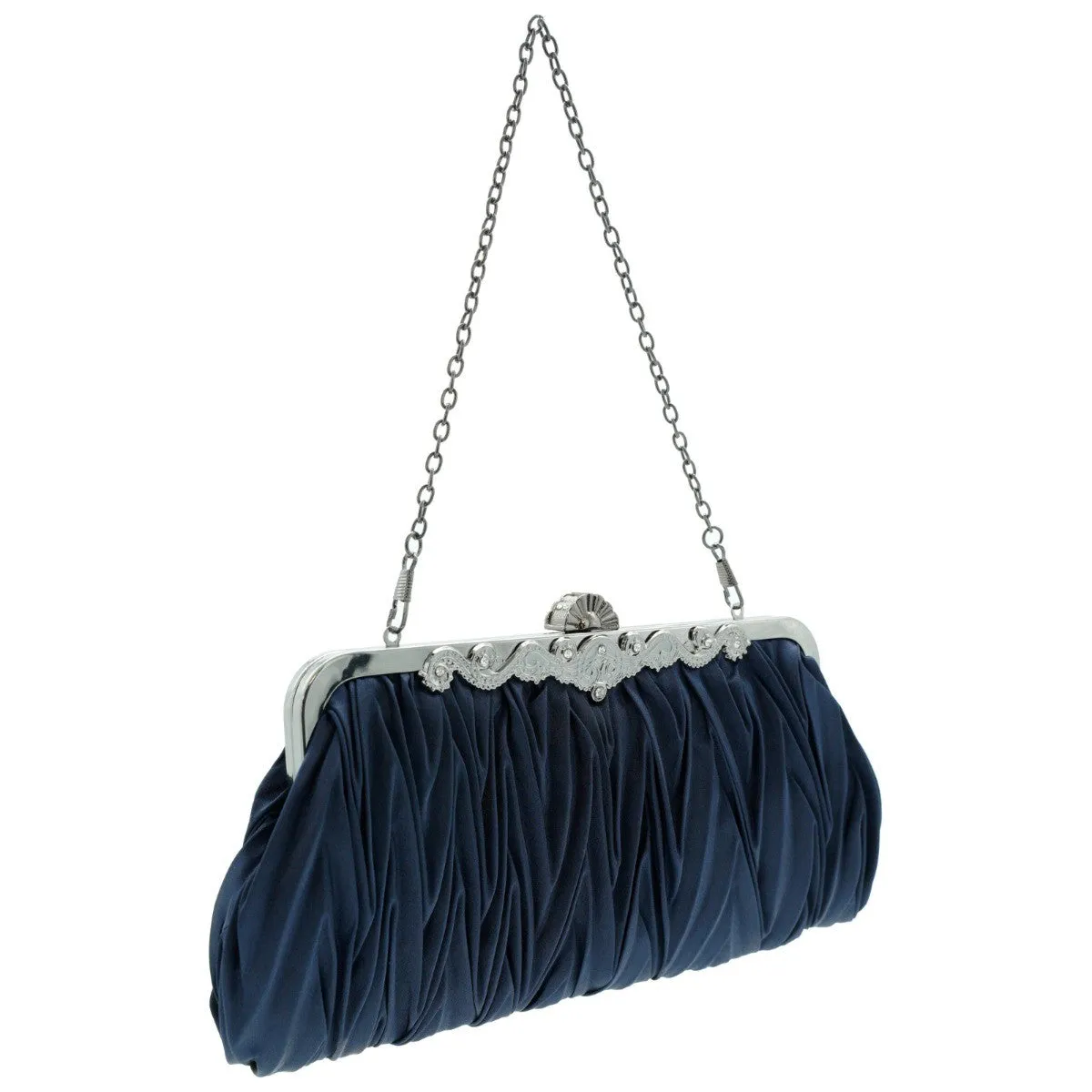 Ro Rox Lottie Satin Pleated Antique Clasp Clutch Evening Bag