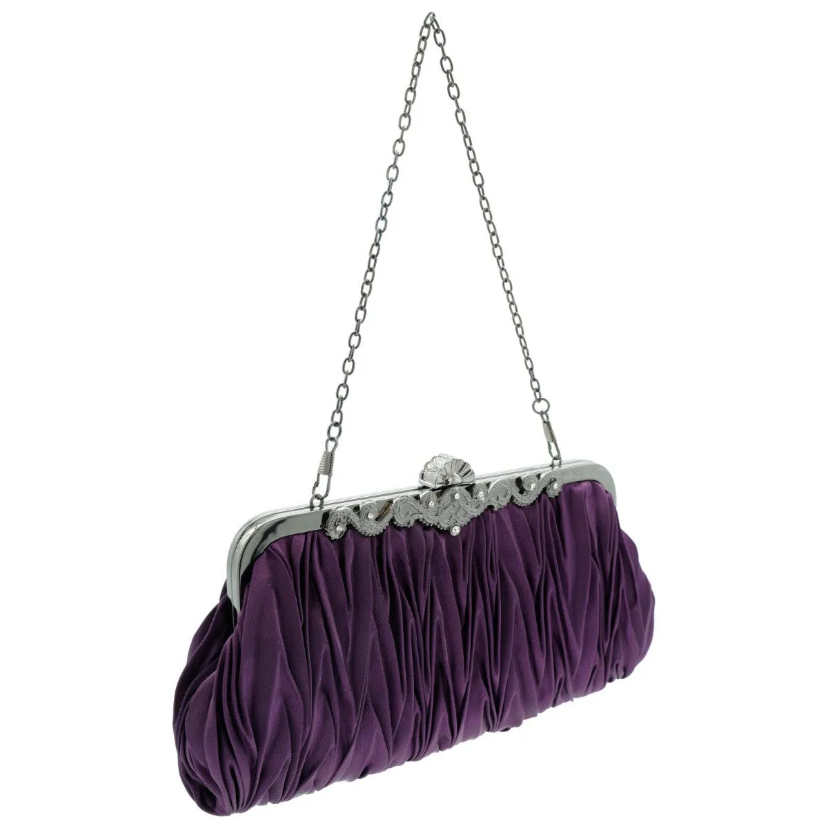 Ro Rox Lottie Satin Pleated Antique Clasp Clutch Evening Bag