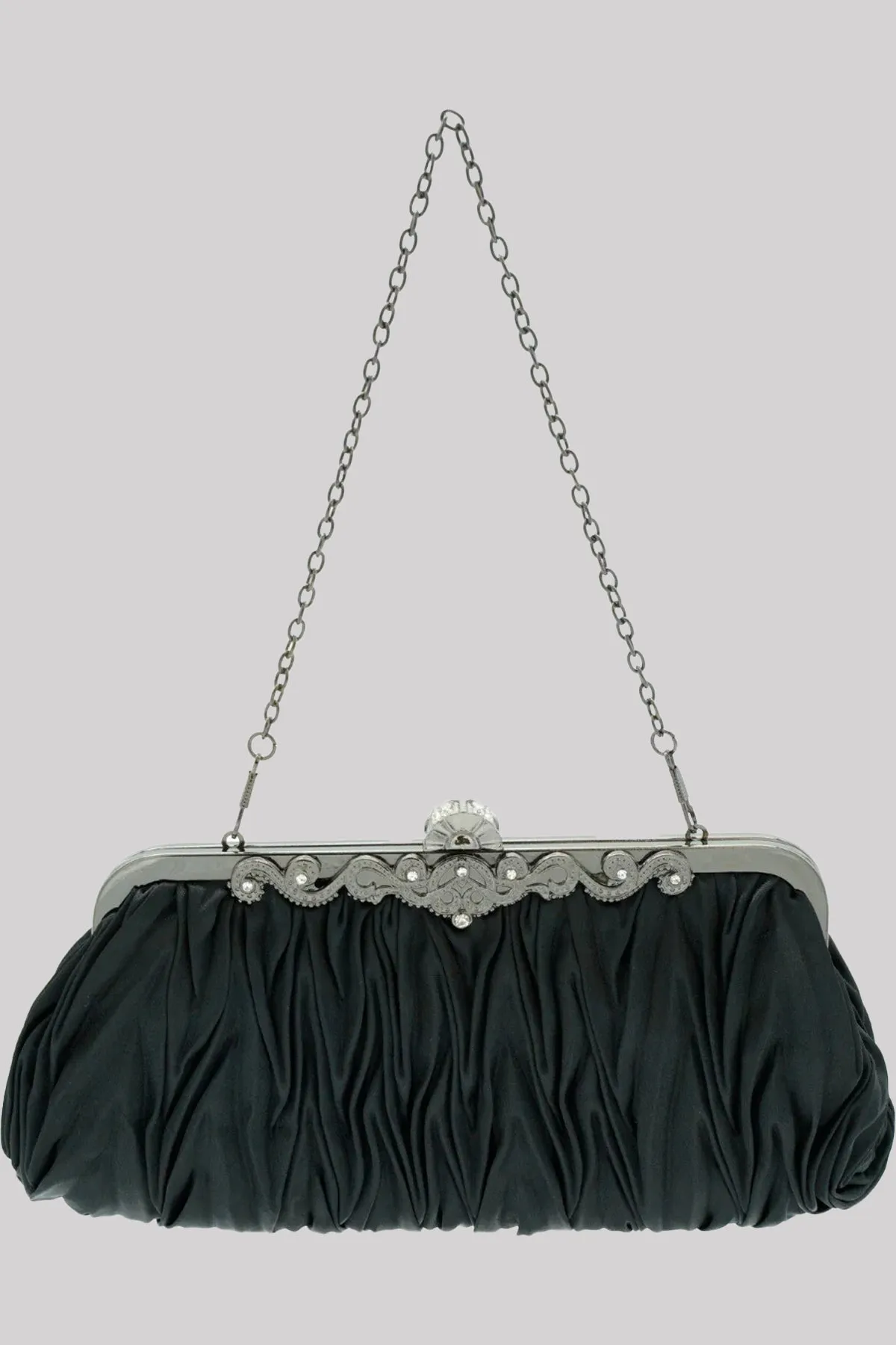 Ro Rox Lottie Satin Pleated Antique Clasp Clutch Evening Bag
