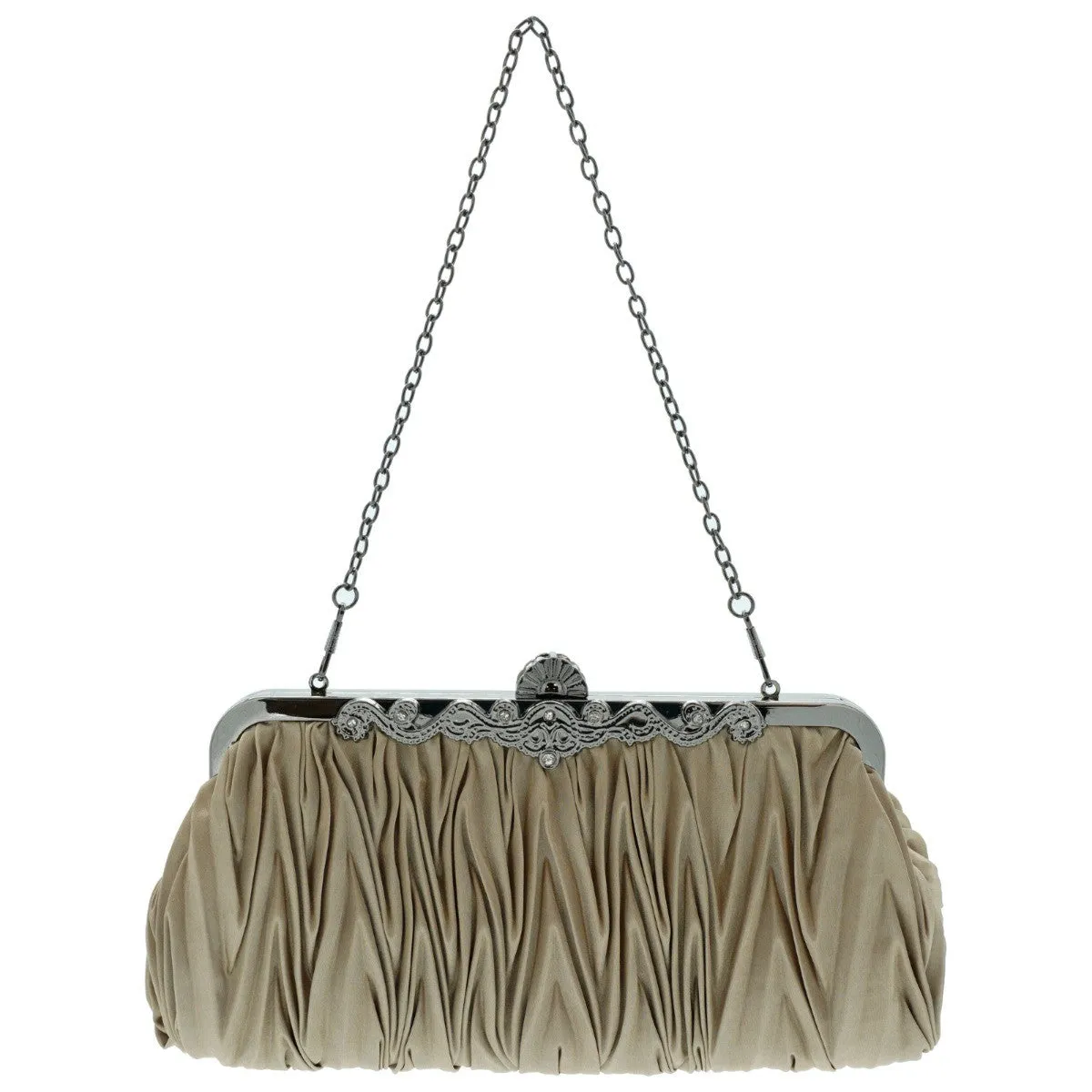 Ro Rox Lottie Satin Pleated Antique Clasp Clutch Evening Bag