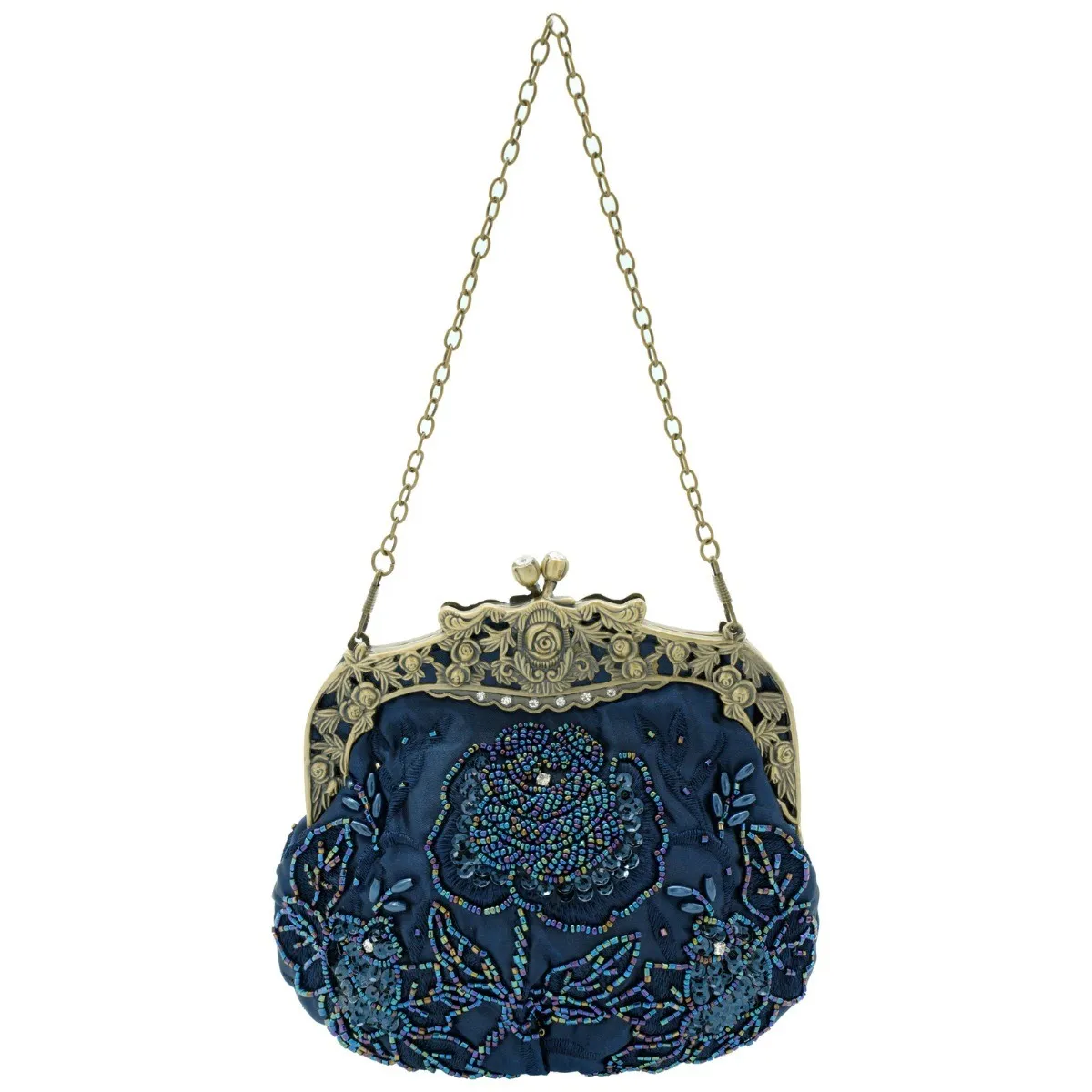 Ro Rox Margeret Satin Embroidered Antique Clasp Evening Bag