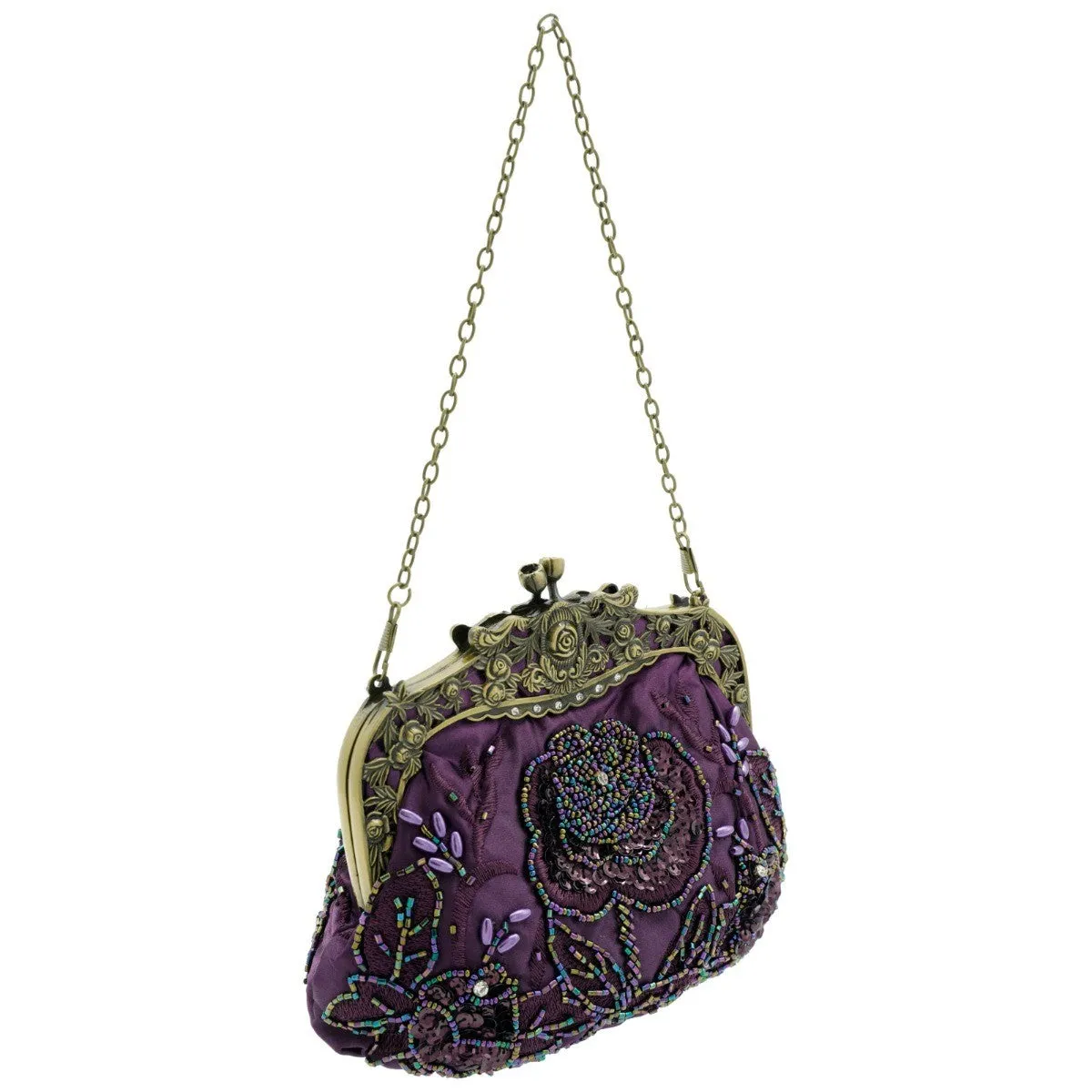 Ro Rox Margeret Satin Embroidered Antique Clasp Evening Bag