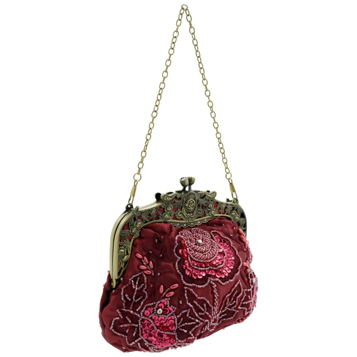 Ro Rox Margeret Satin Embroidered Antique Clasp Evening Bag