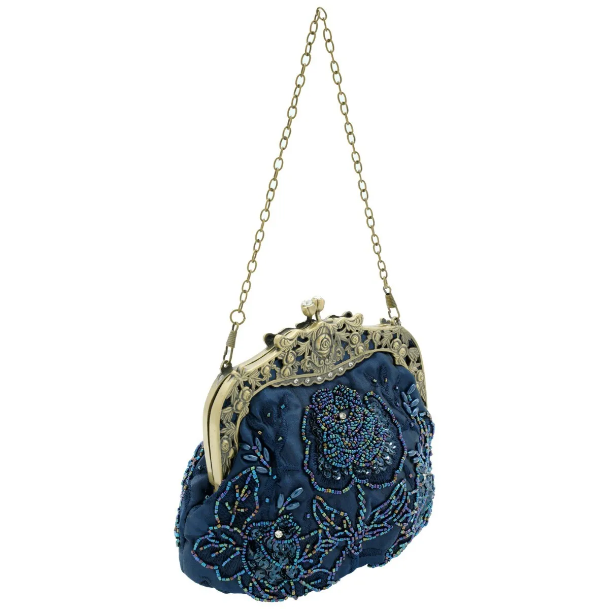 Ro Rox Margeret Satin Embroidered Antique Clasp Evening Bag