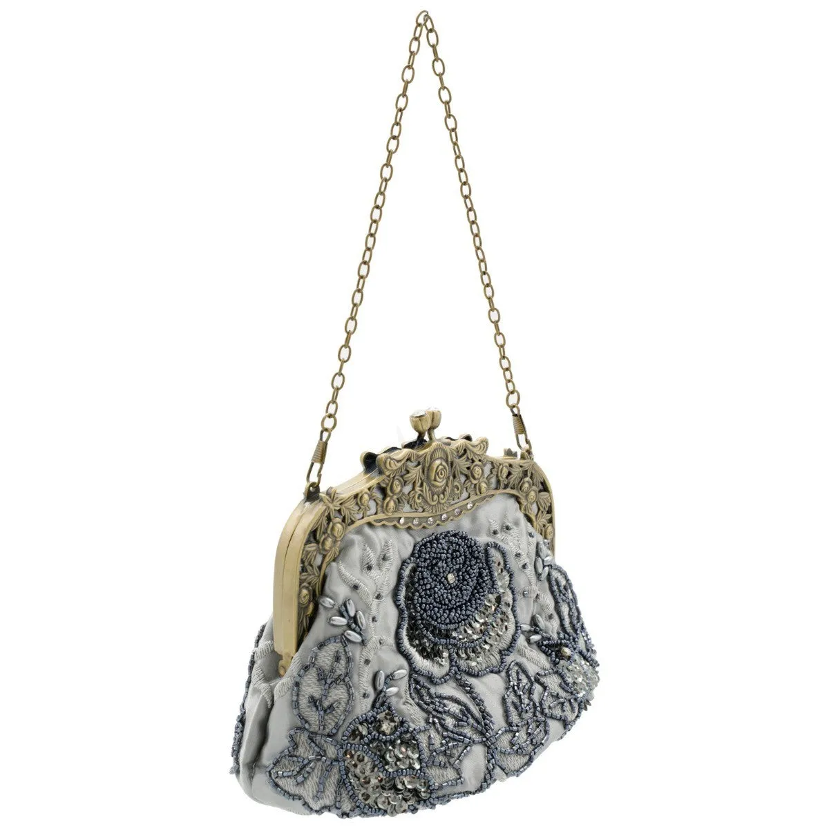 Ro Rox Margeret Satin Embroidered Antique Clasp Evening Bag
