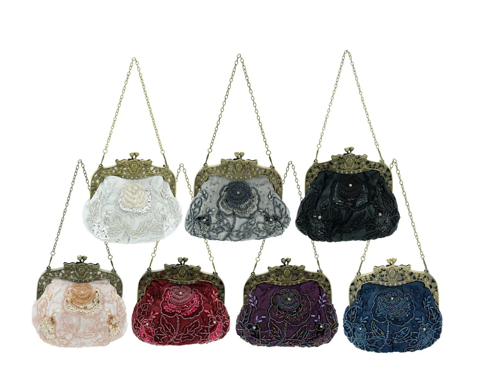 Ro Rox Margeret Satin Embroidered Antique Clasp Evening Bag