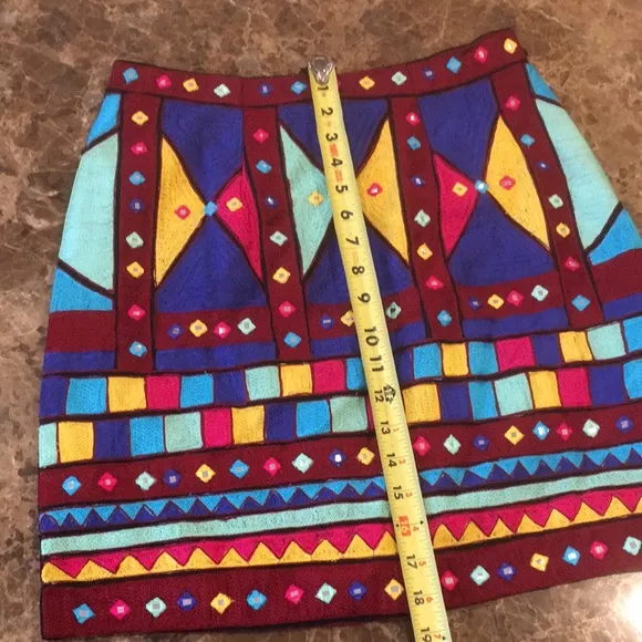 Roja Moonlight Mirror Skirt Multicolor Fully Embroidered Geometric Design size M