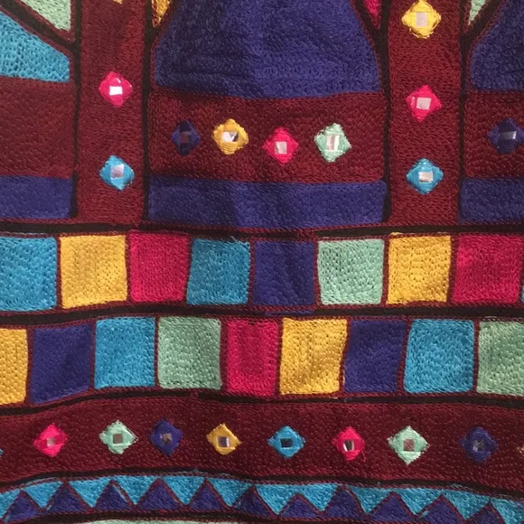 Roja Moonlight Mirror Skirt Multicolor Fully Embroidered Geometric Design size M