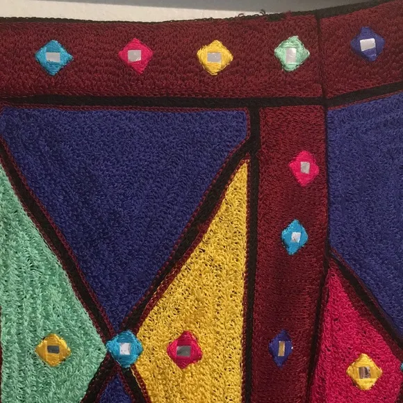 Roja Moonlight Mirror Skirt Multicolor Fully Embroidered Geometric Design size M