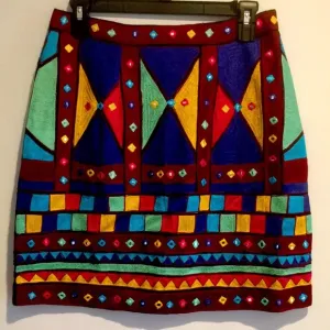Roja Moonlight Mirror Skirt Multicolor Fully Embroidered Geometric Design size M