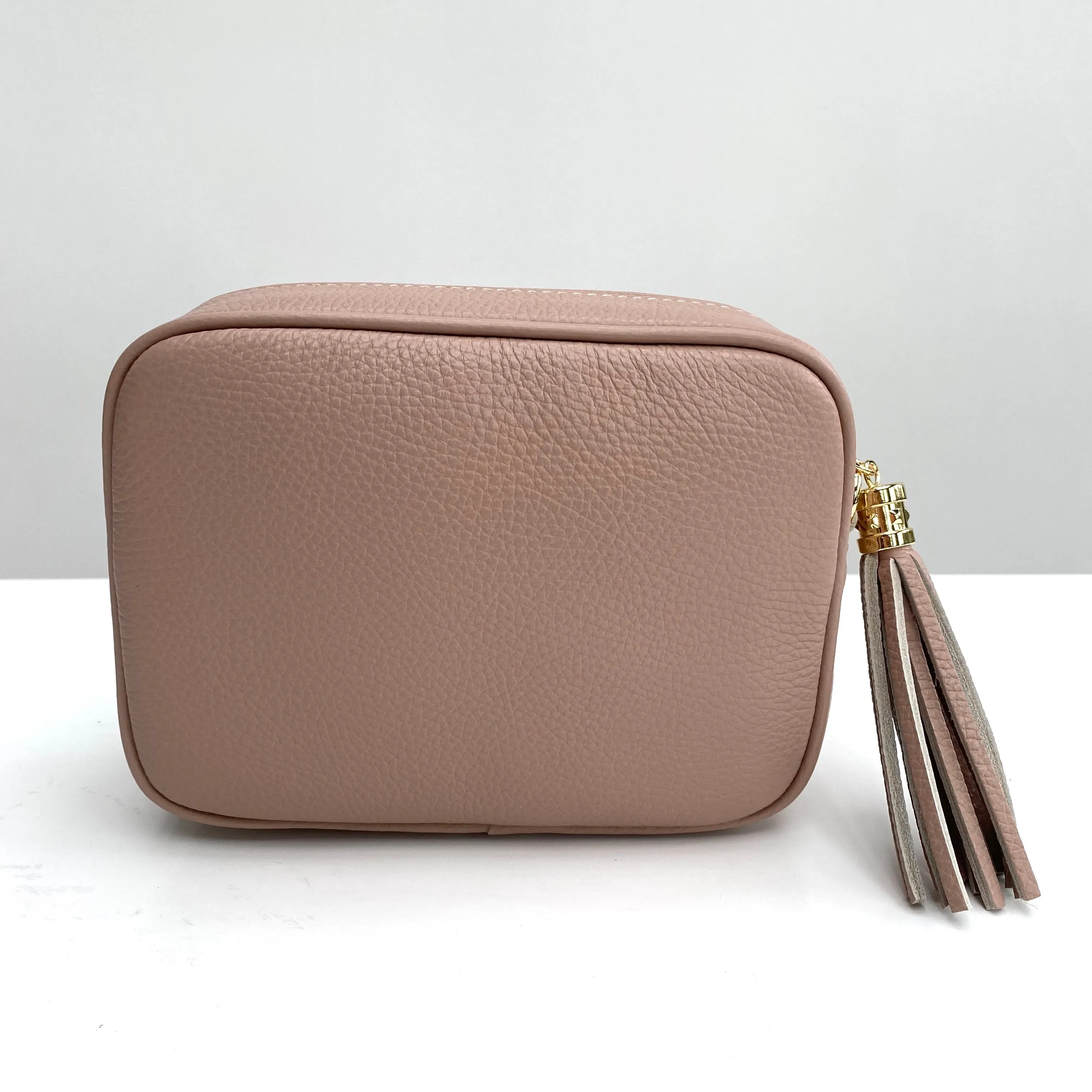 Rose Pink Leather Tassel Cross Body Bag