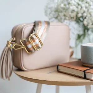 Rose Pink Leather Tassel Cross Body Bag
