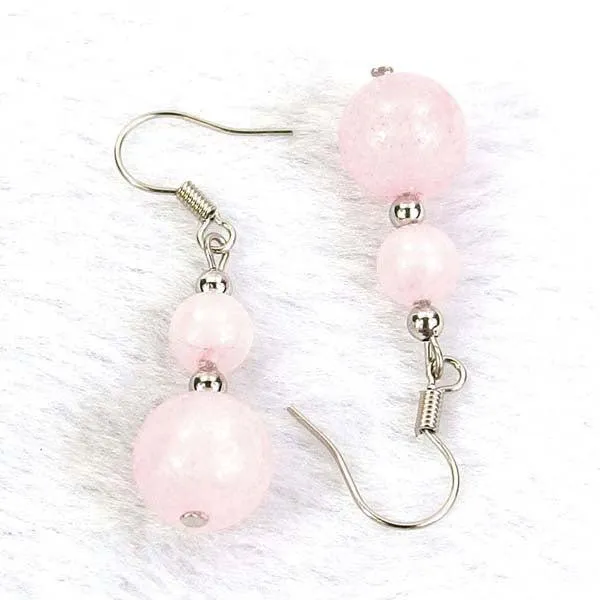Rose Quartz Natural Gemstone Silver Earrings