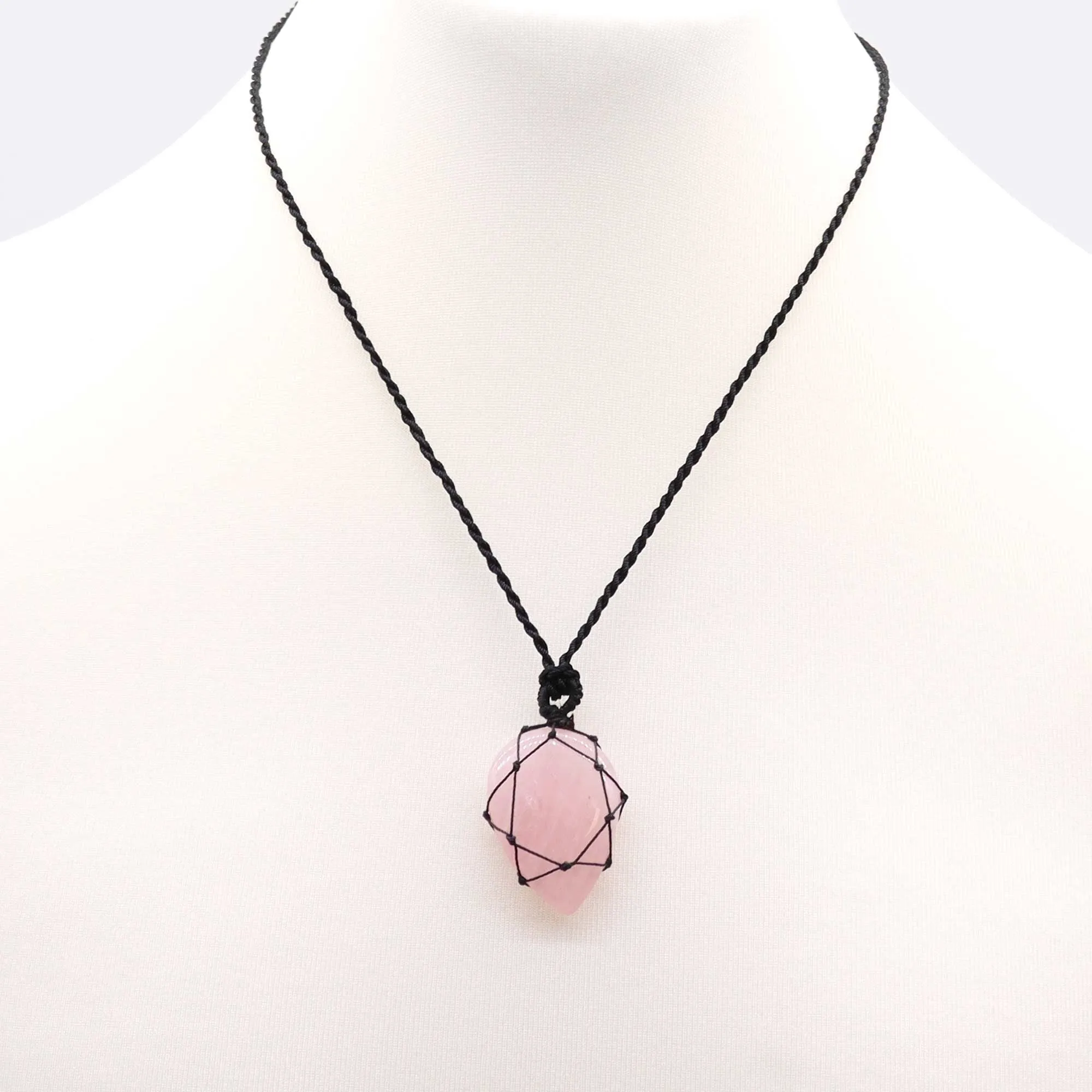 Rose Quartz Pendant - Laced Crystal Gemstone Flat Point