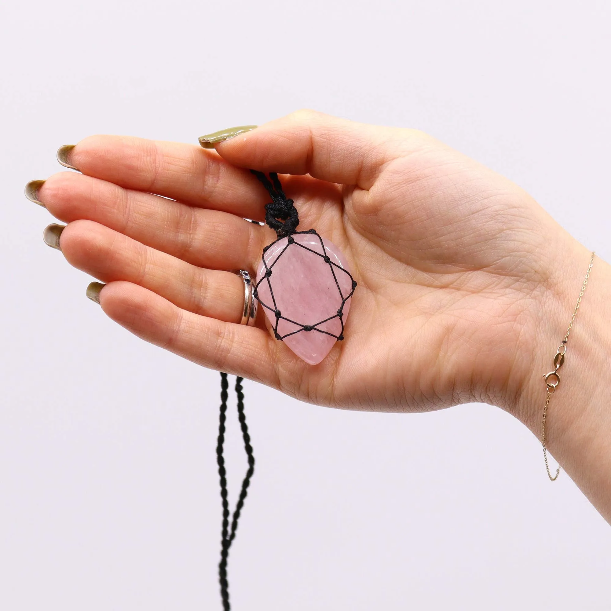 Rose Quartz Pendant - Laced Crystal Gemstone Flat Point