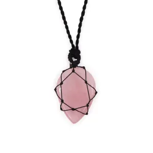Rose Quartz Pendant - Laced Crystal Gemstone Flat Point