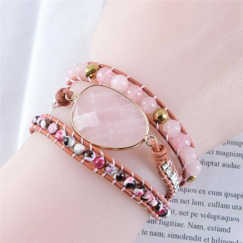 Rose Quartz Stone 3 Strands Bohemian Bracelet