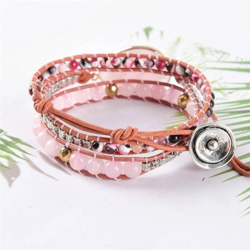 Rose Quartz Stone 3 Strands Bohemian Bracelet