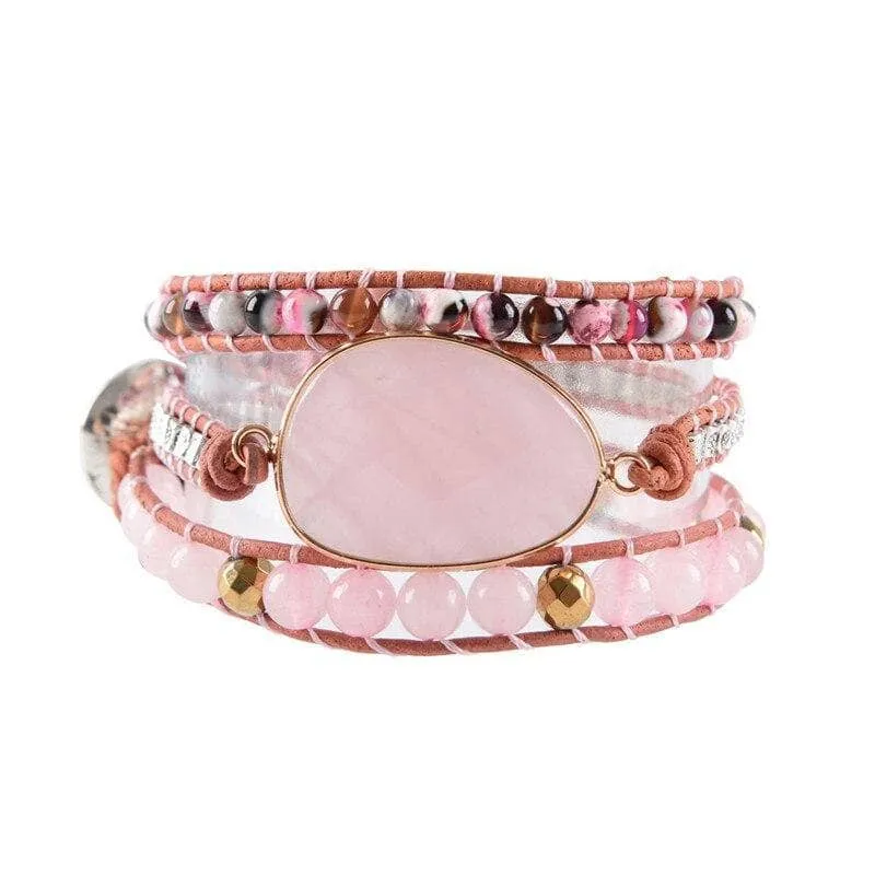 Rose Quartz Stone 3 Strands Bohemian Bracelet
