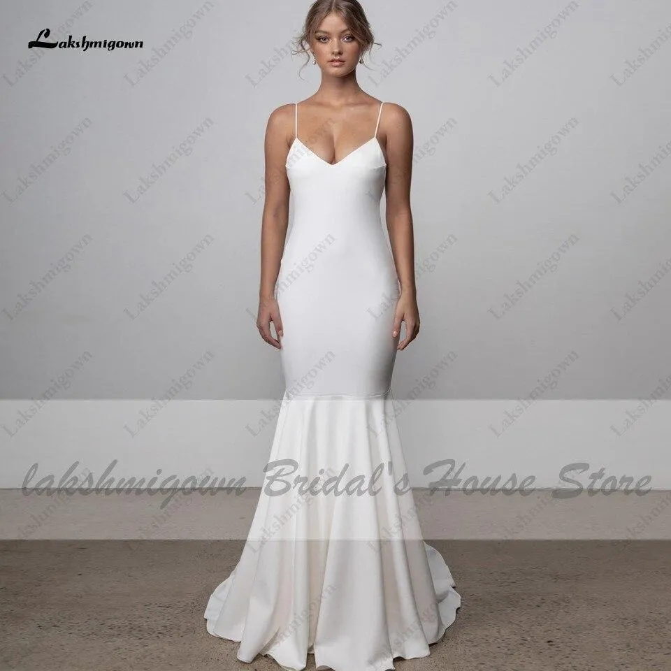 Roycebridal Lovely Satin Wedding Dress Backless Spaghetti Straps Elegant