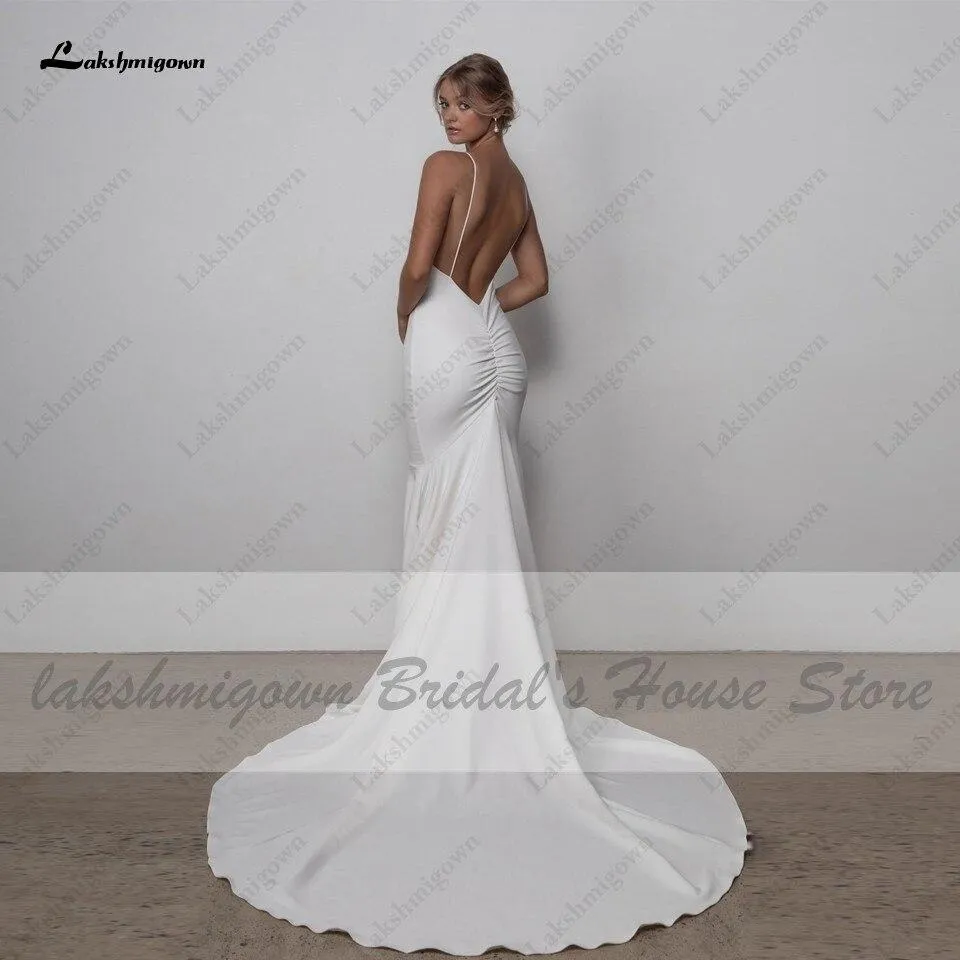 Roycebridal Lovely Satin Wedding Dress Backless Spaghetti Straps Elegant