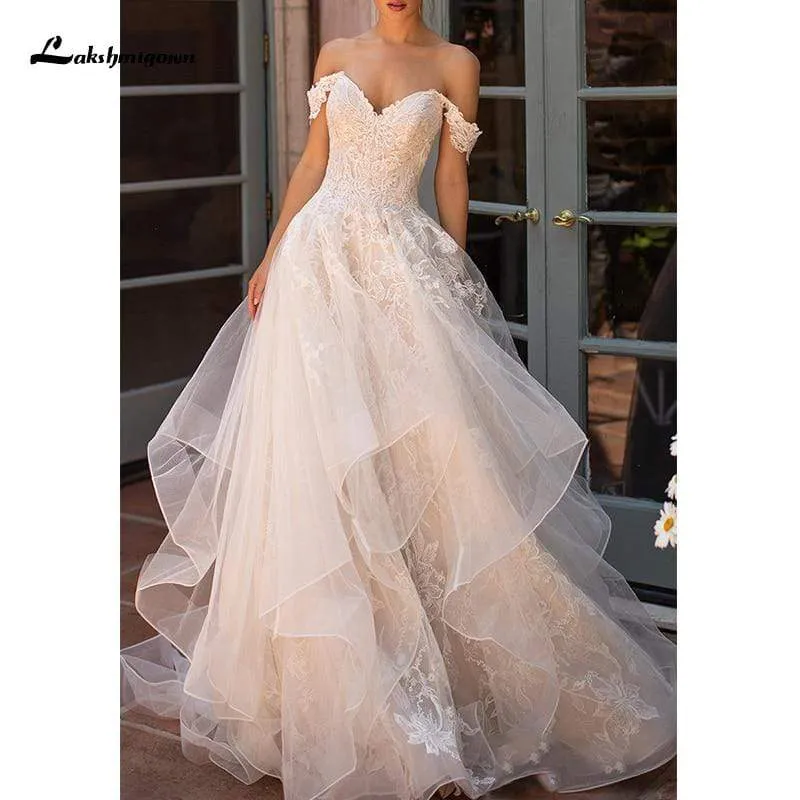Roycebridal Off Shoulder A-Line Wedding Dress Sweetheart Court Train