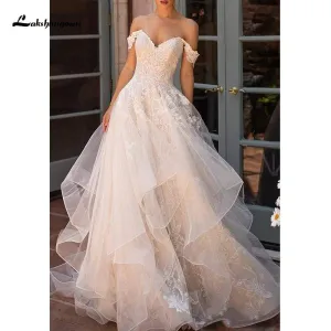 Roycebridal Off Shoulder A-Line Wedding Dress Sweetheart Court Train