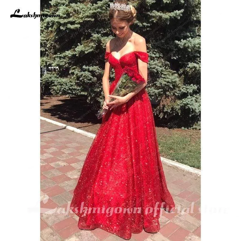 Roycebridal Red Off The Shoulder Wedding Dress Sequins Cheap
