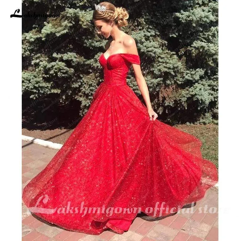 Roycebridal Red Off The Shoulder Wedding Dress Sequins Cheap