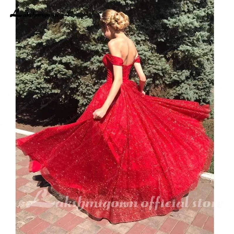 Roycebridal Red Off The Shoulder Wedding Dress Sequins Cheap