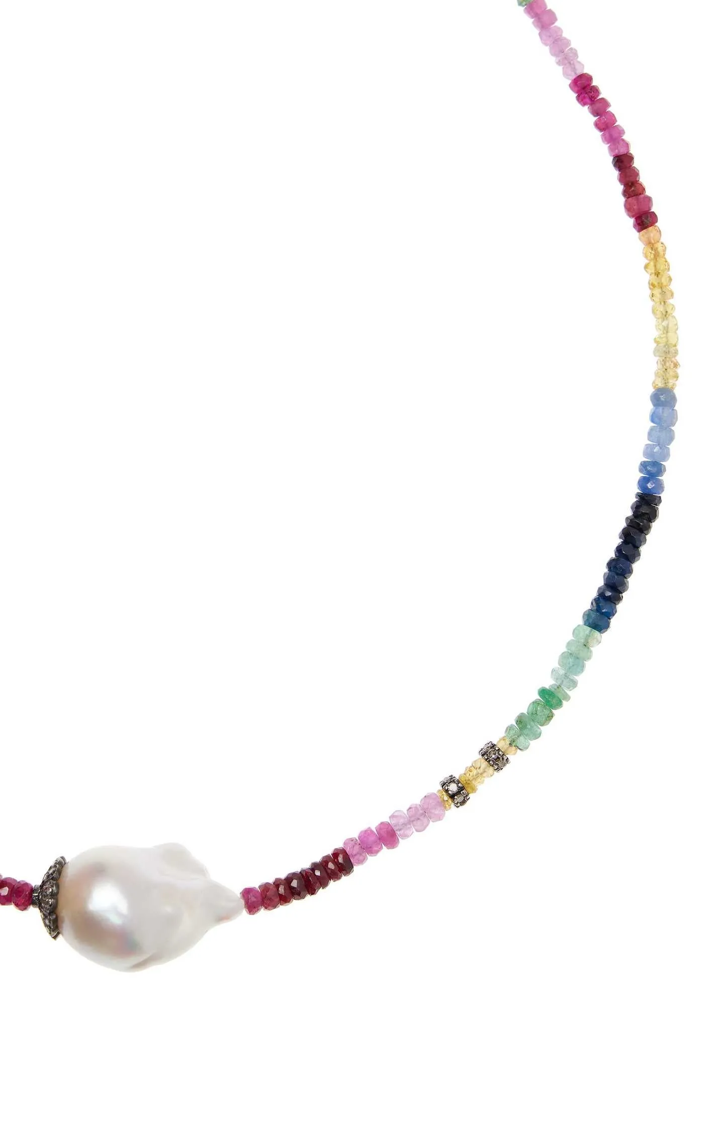 Ruby, Emerald, and Sapphire Diamond Baroque Pearl Necklace