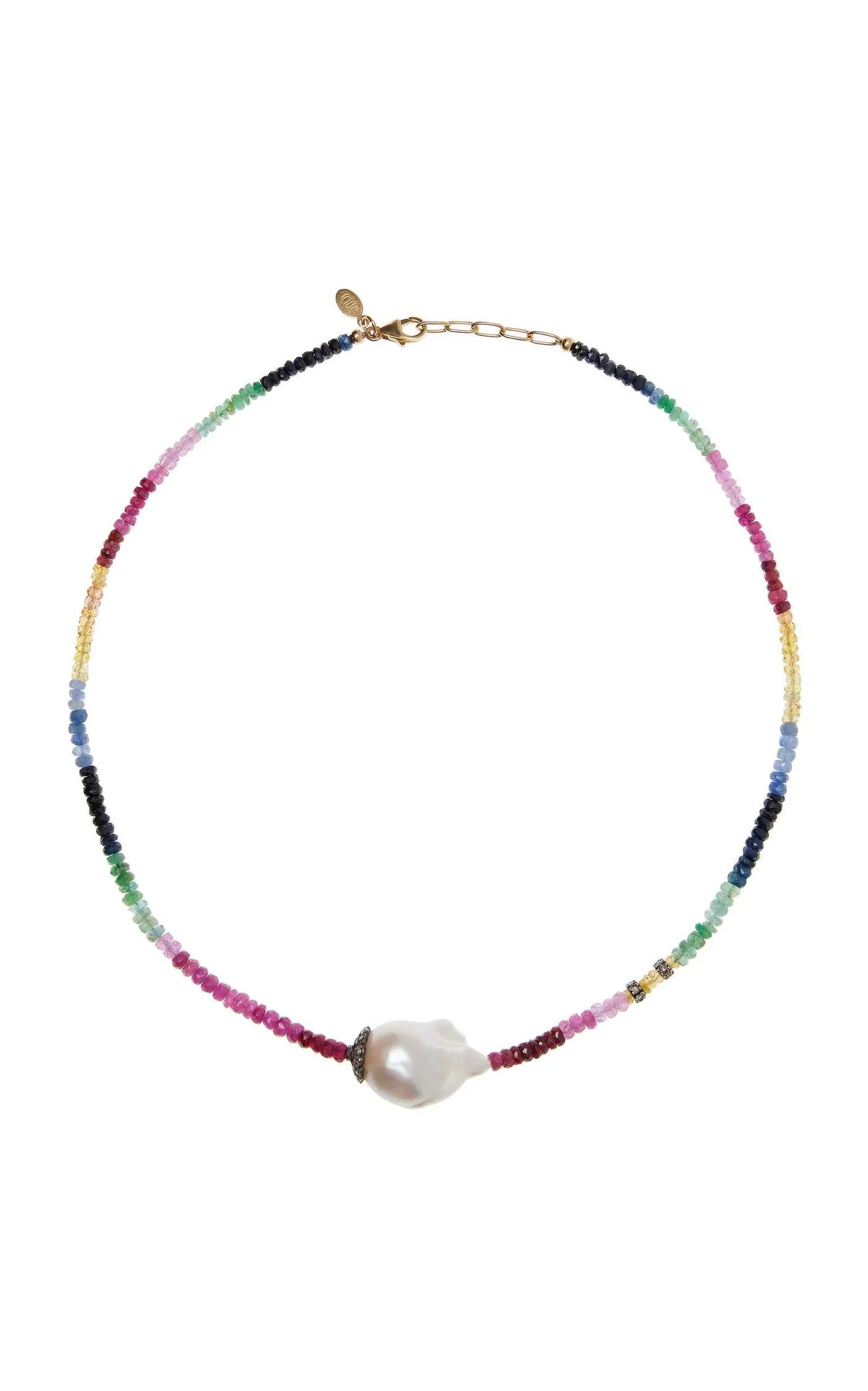 Ruby, Emerald, and Sapphire Diamond Baroque Pearl Necklace