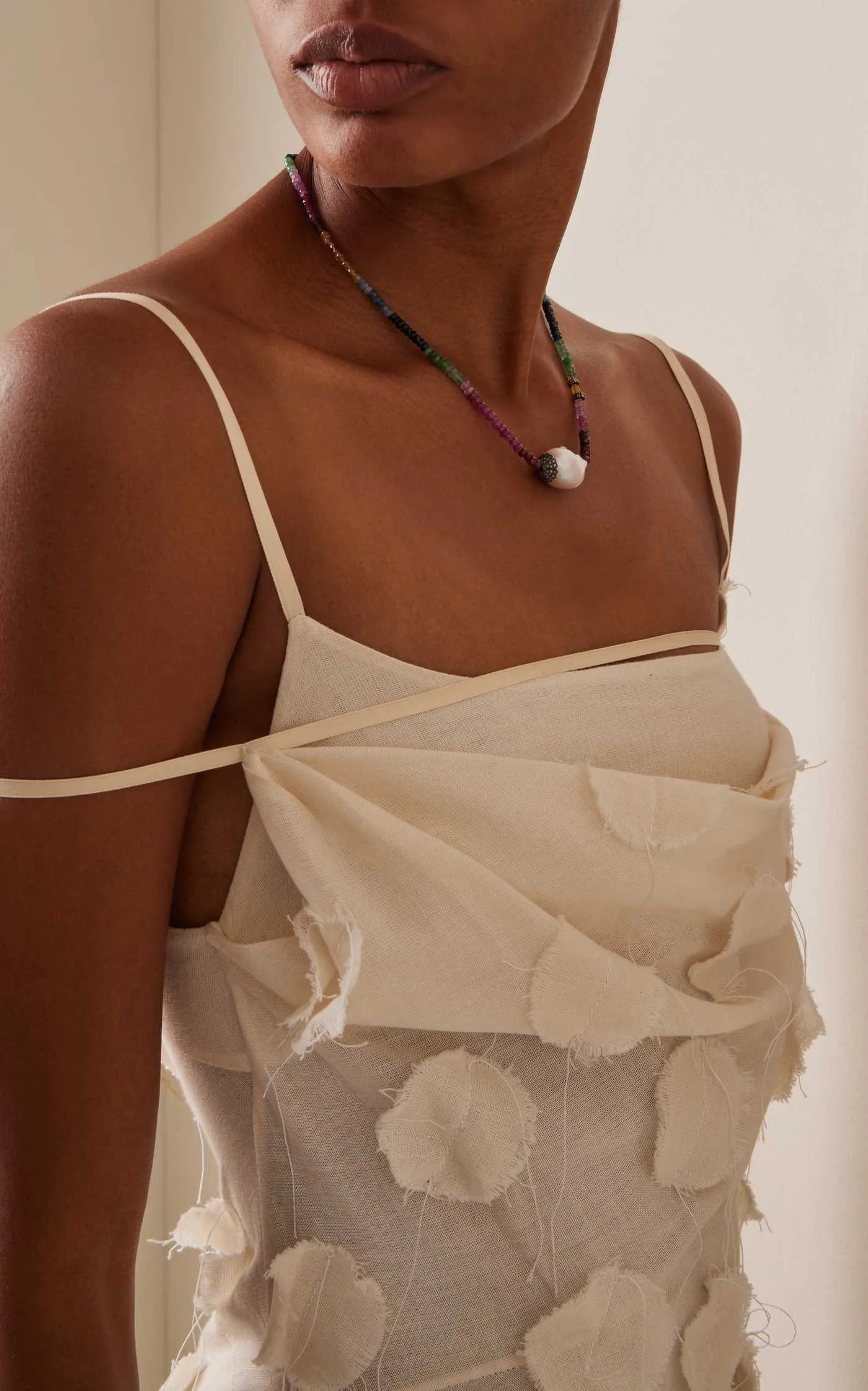 Ruby, Emerald, and Sapphire Diamond Baroque Pearl Necklace