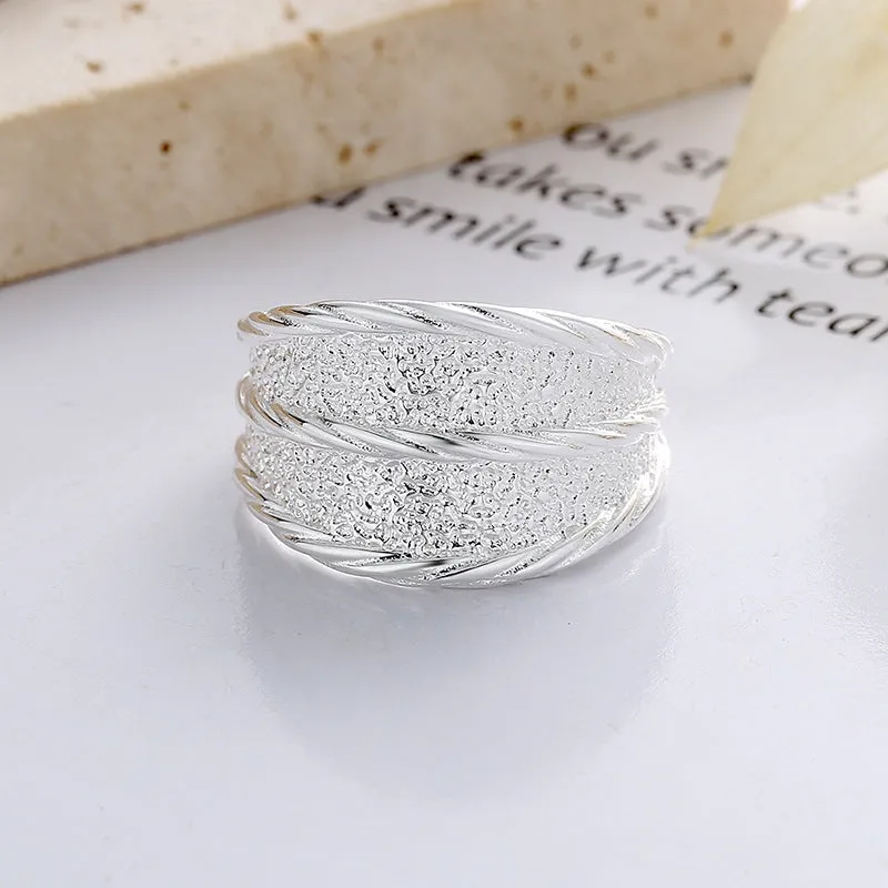 S925 Sterling Silver Simple Minimalist Concave-convex Texture Ring