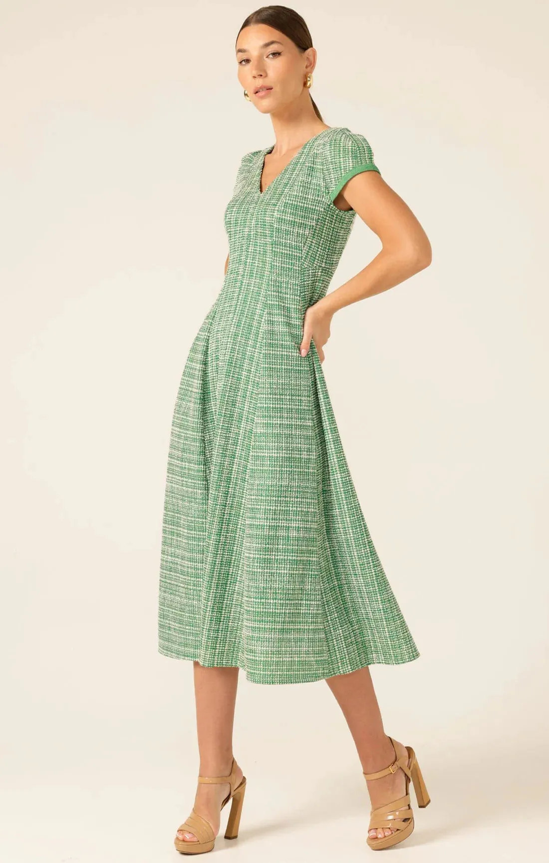 Sacha Drake - Harmony Haven Tweed Midi Dress - Green Ivory Tweed