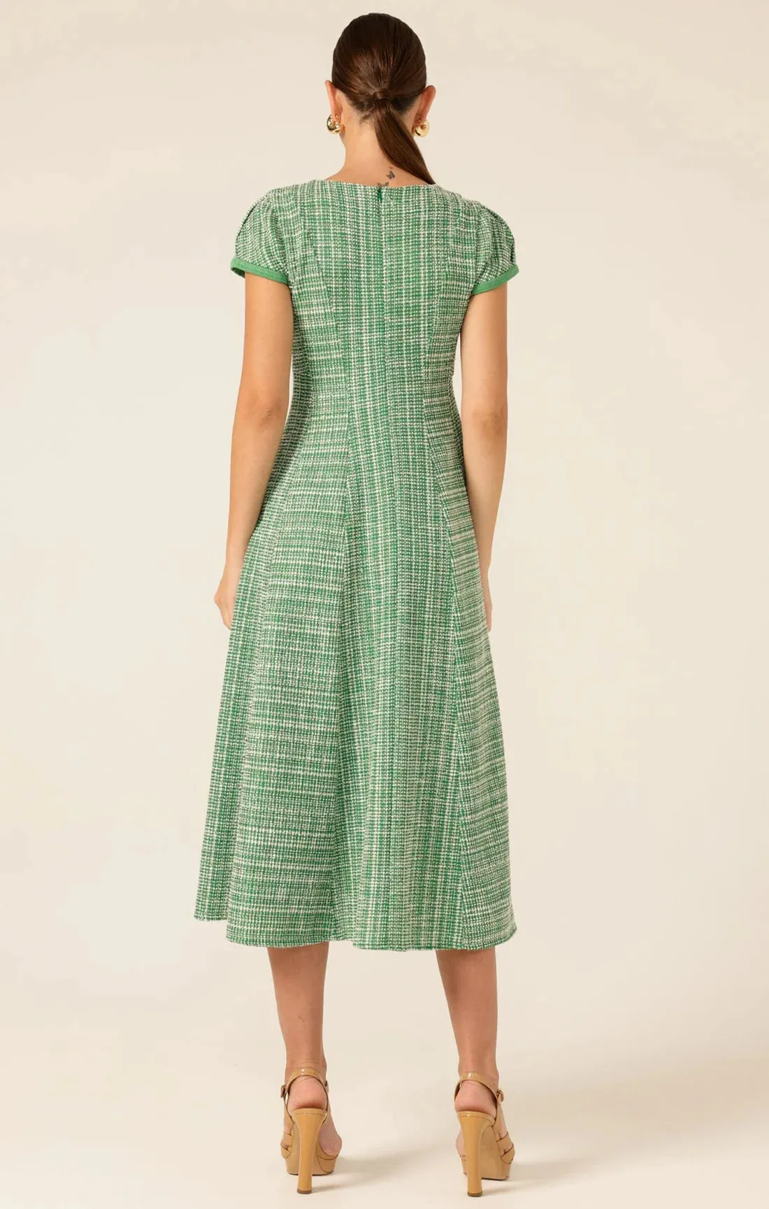 Sacha Drake - Harmony Haven Tweed Midi Dress - Green Ivory Tweed