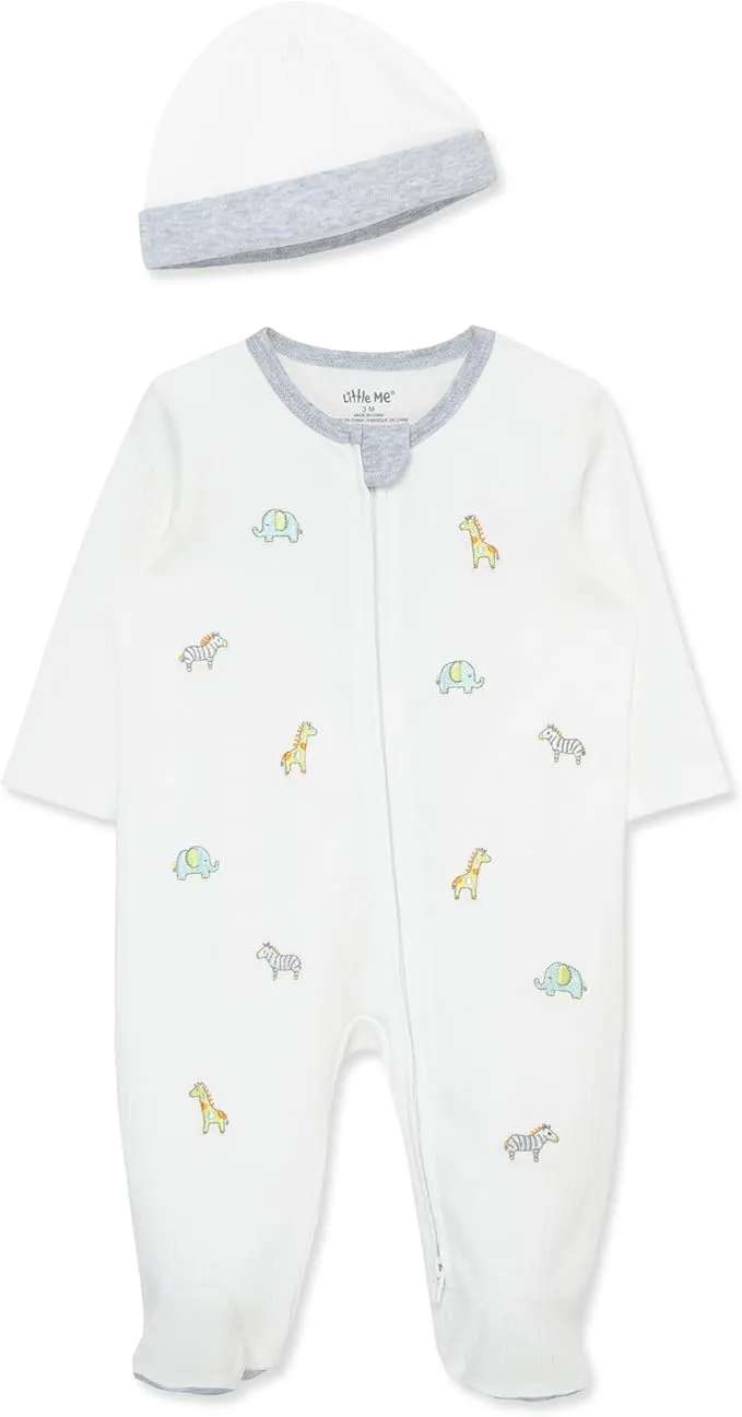 Safari 2-Way-Zip Footed One-Piece And Hat