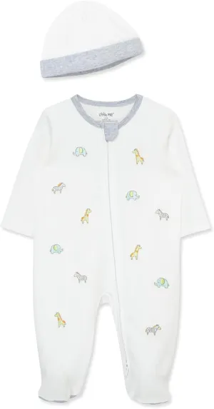 Safari 2-Way-Zip Footed One-Piece And Hat