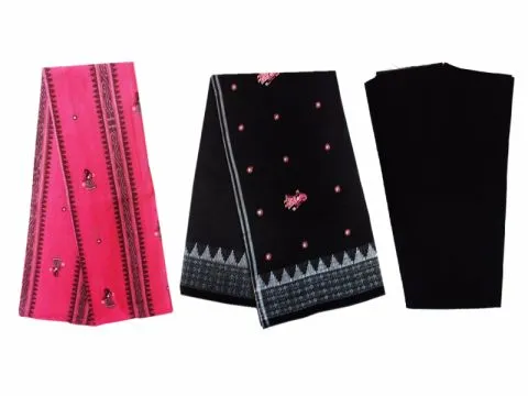 Sambalpuri Salwar Suit Material Black and Pink Color with Doll design