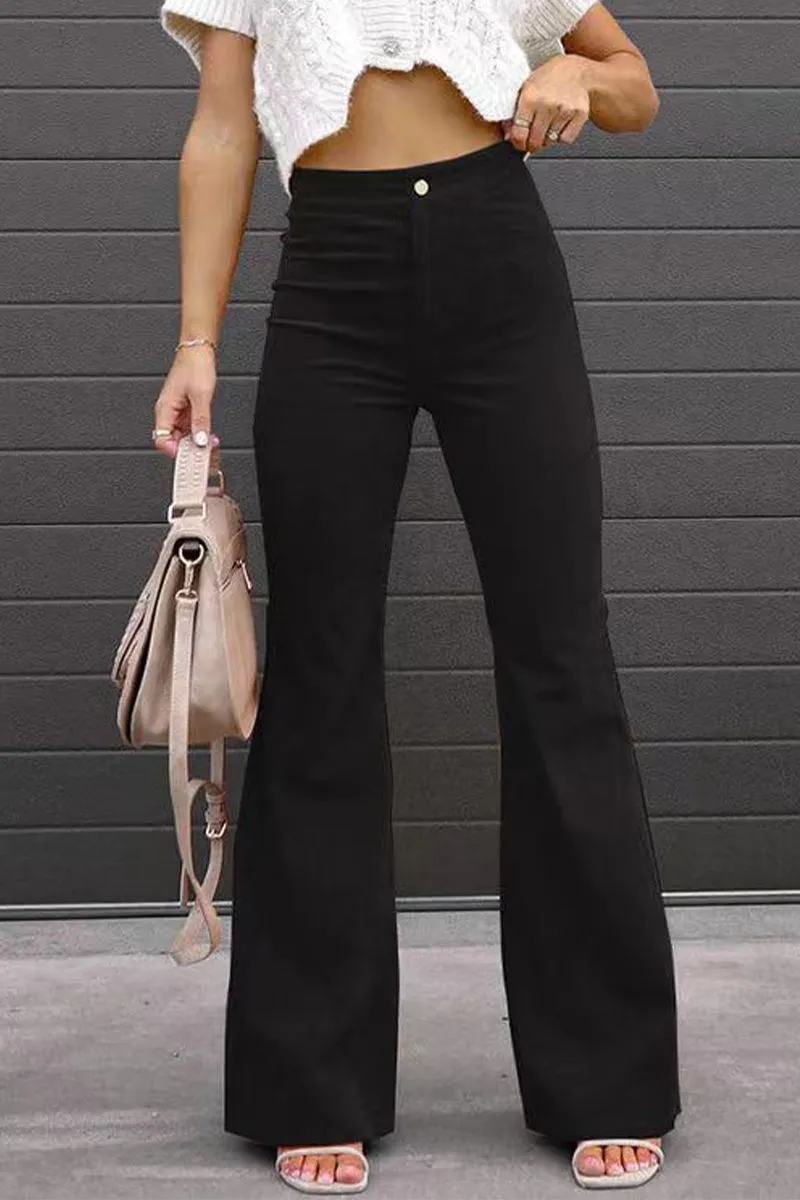 Sexy Casual Street Solid Pocket Boot Cut Mid Waist Wide Leg Patchwork Bottoms